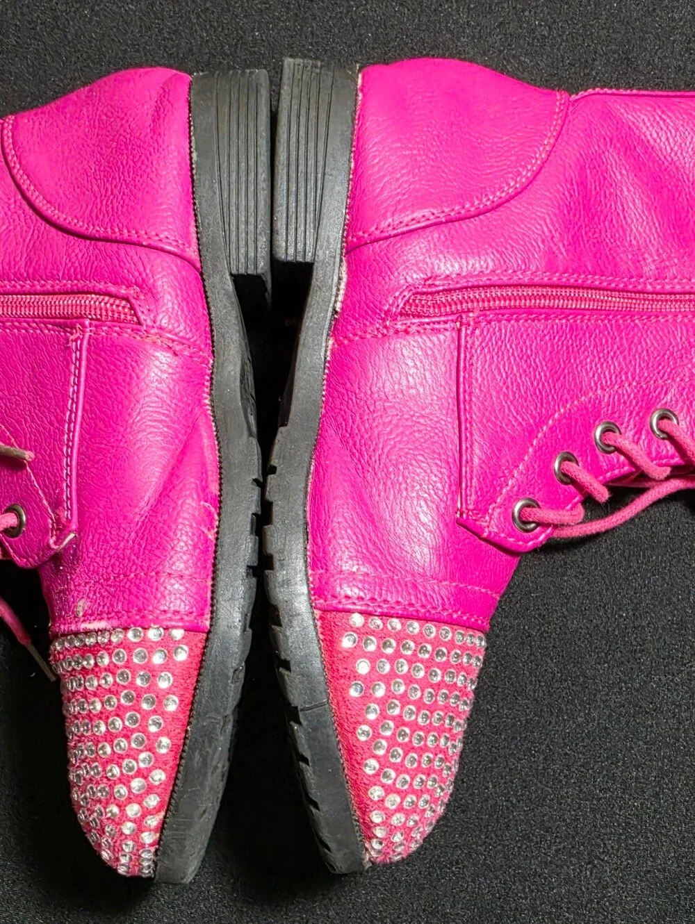 Girls' Hot Pink Rhinestone Combat Boots